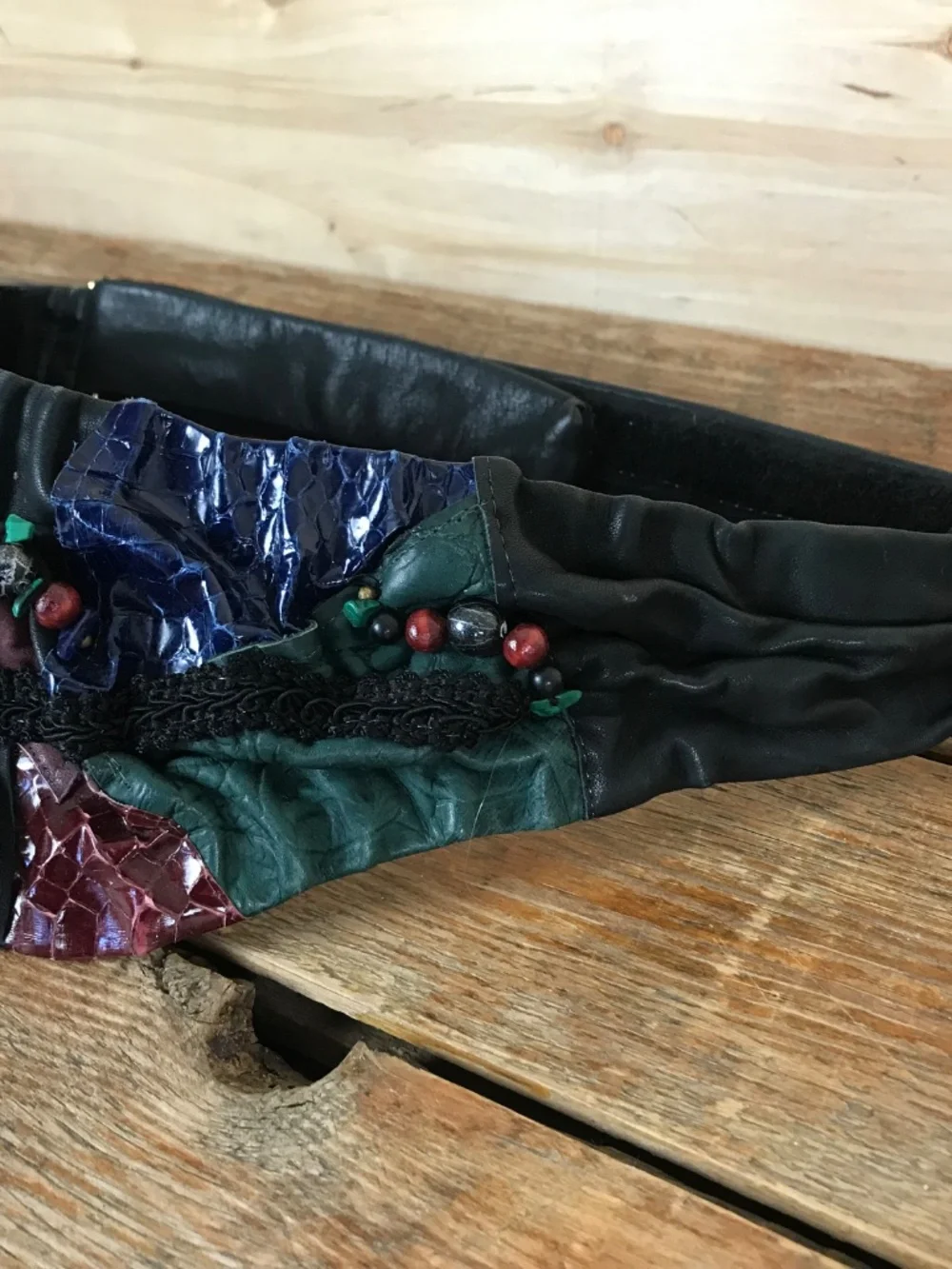 VTG Handmade? Leather Patchwork Statement Belt Wearable Art 80s RARE‎ OOAK